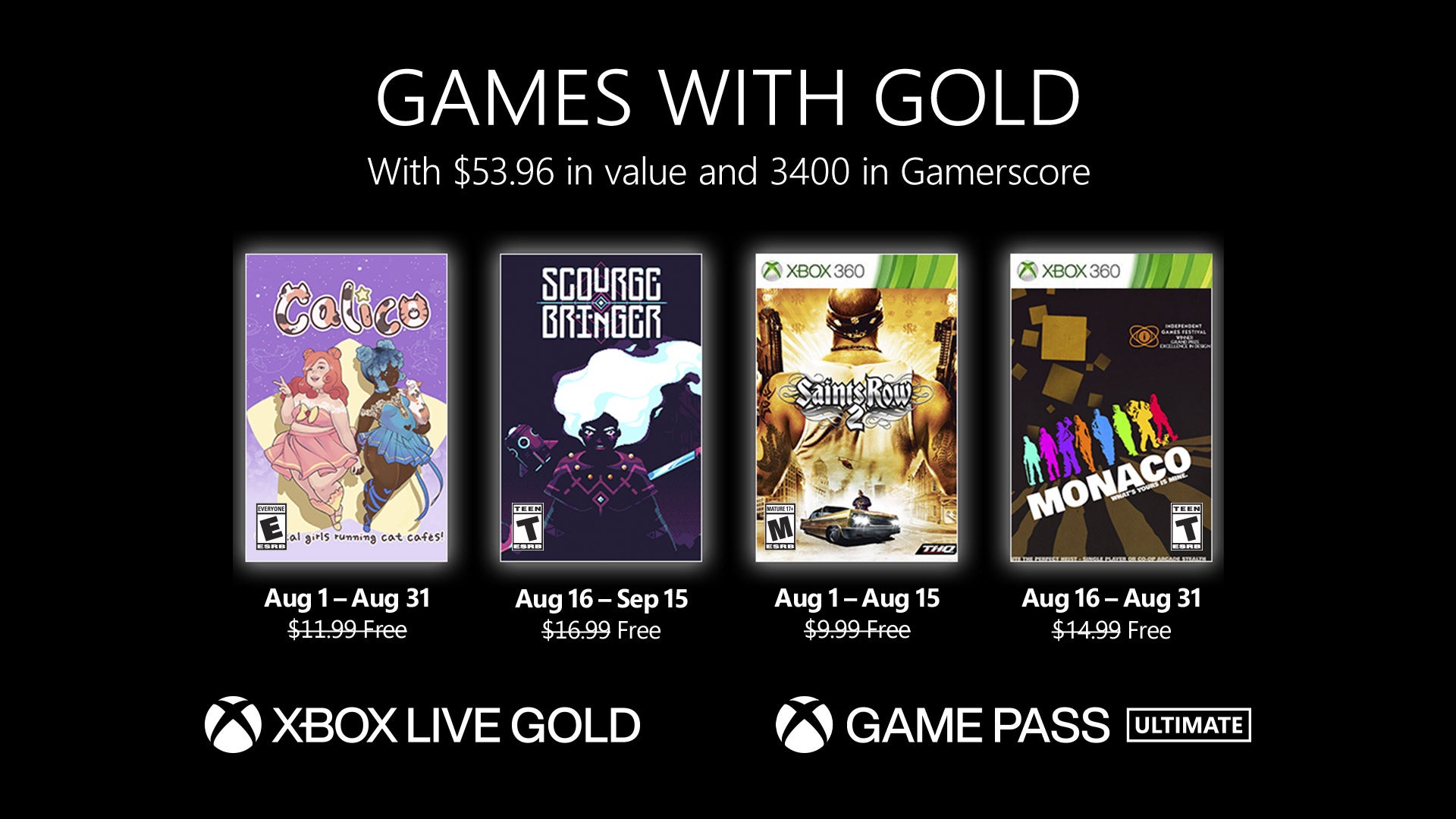 Imagen para Desvelados los Games With Gold de Xbox de agosto