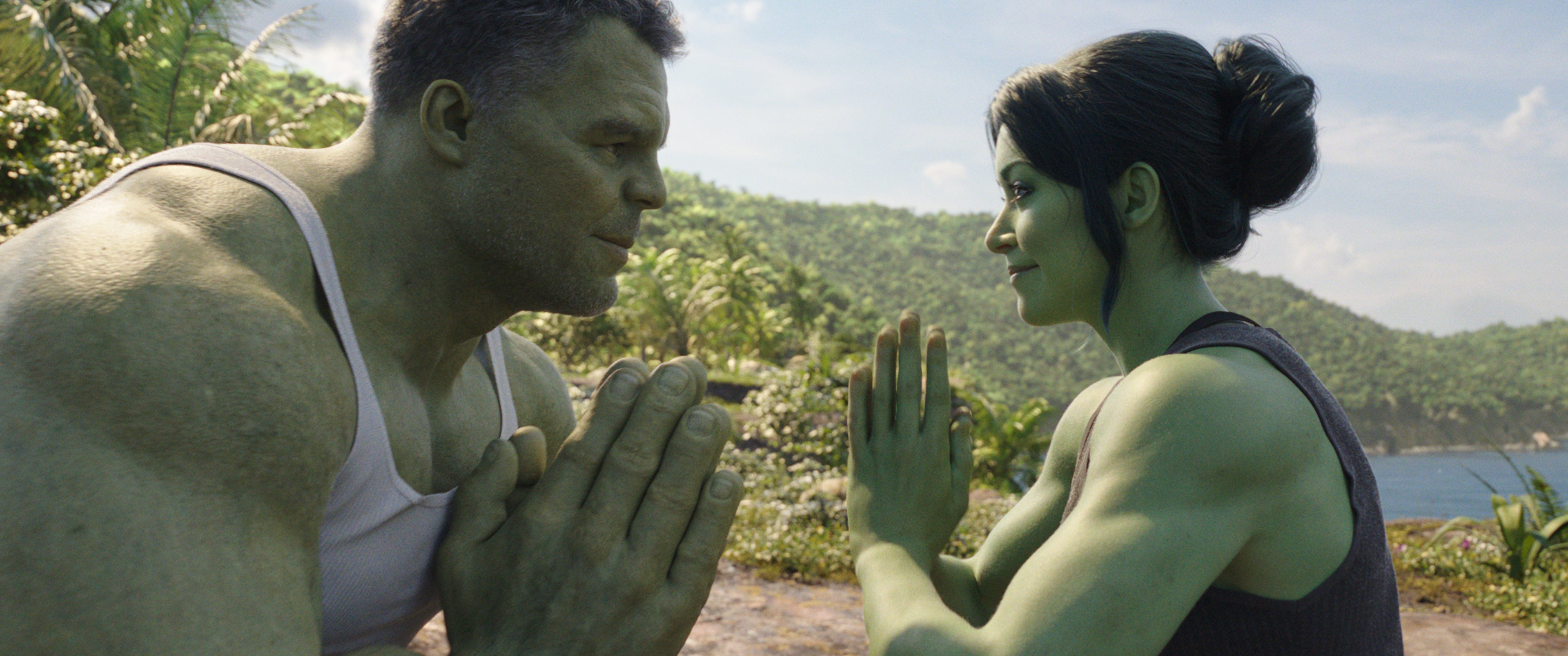 Hulk and She-Hulk facing each other