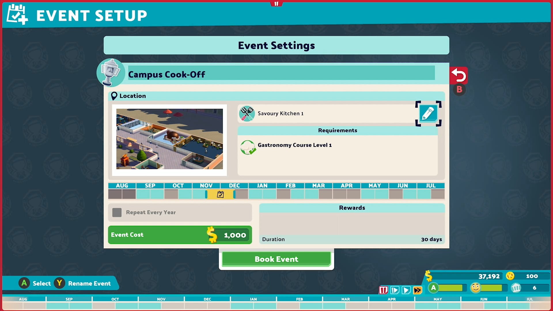 How to schedule events in Two Point Campus  including SU party and campus cook off events - 47