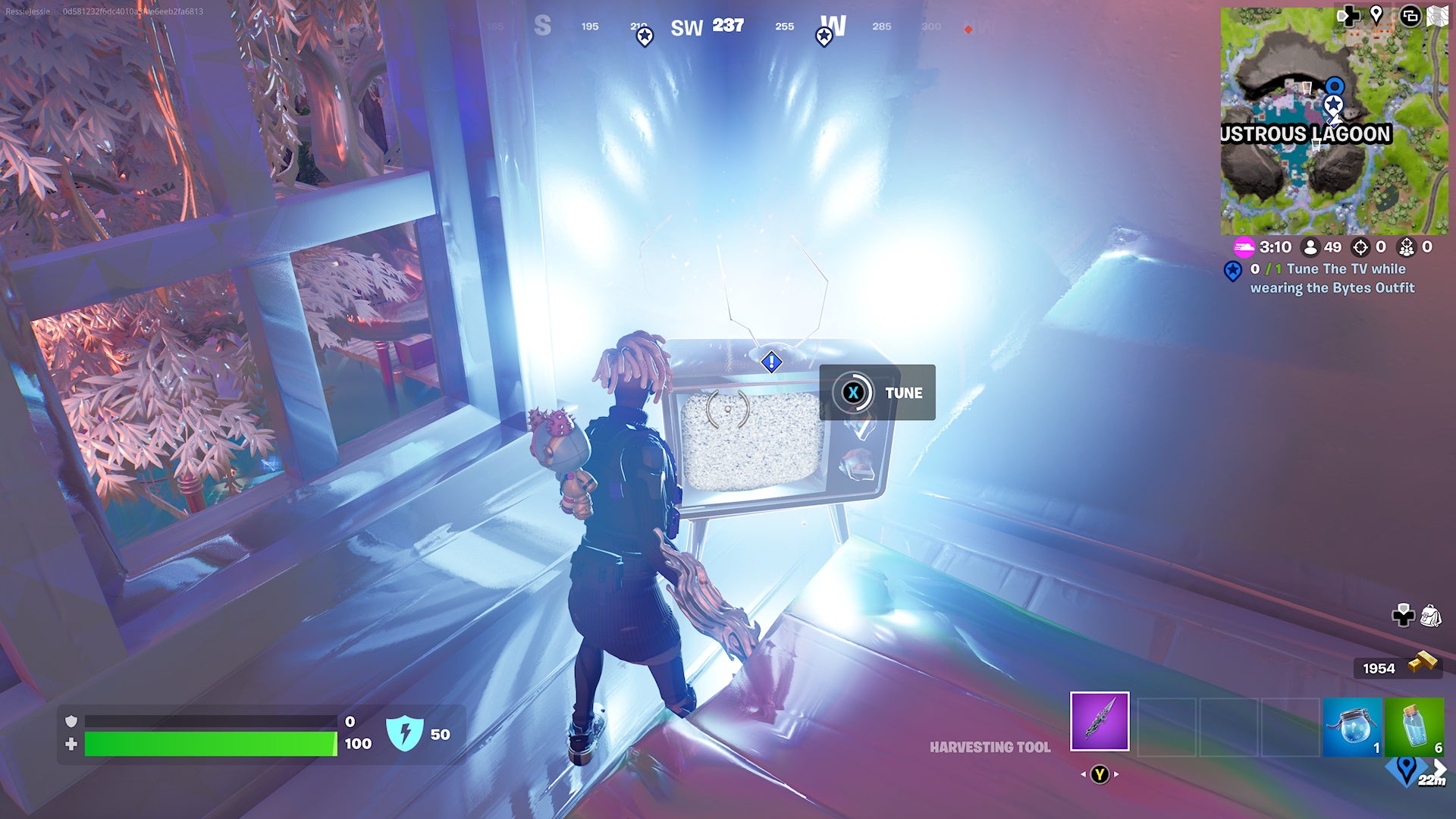 How to tune the TV in Fortnite while wearing the Bytes outfit 3