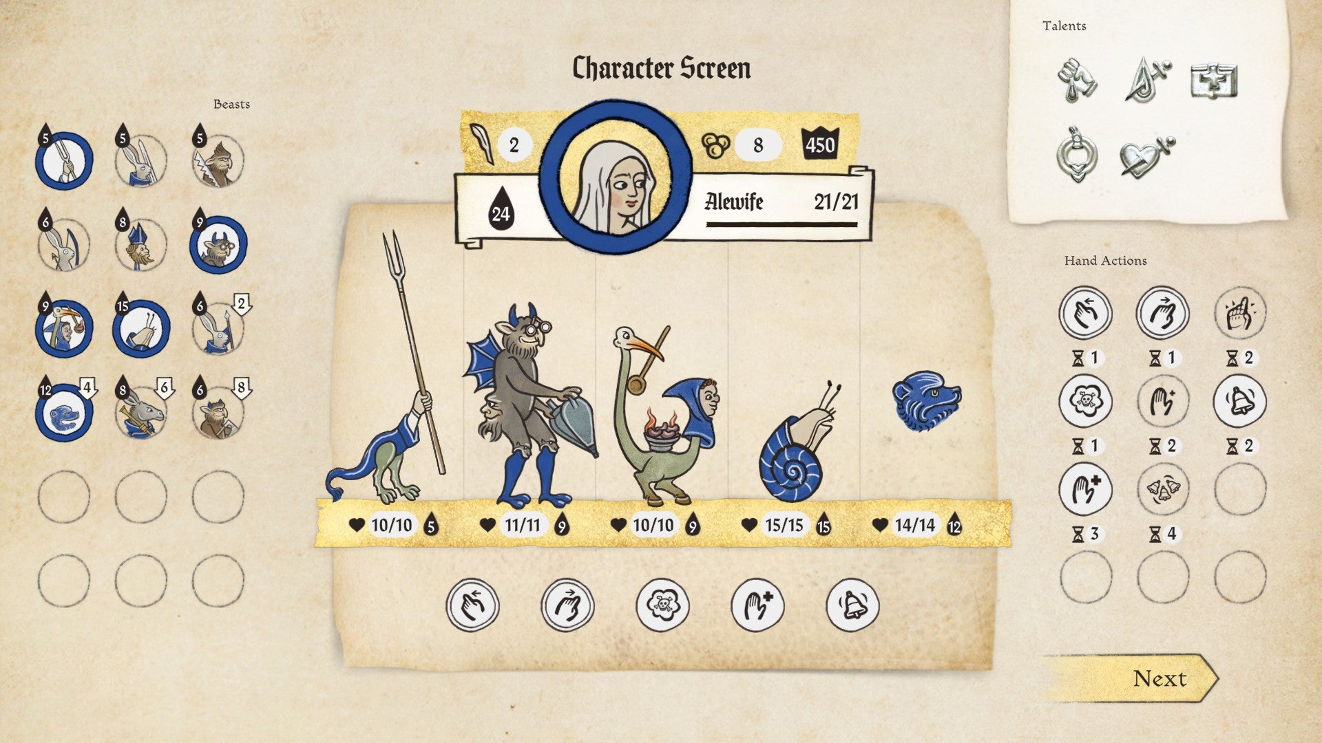 Ikulinati review - character screen showing your army in the center