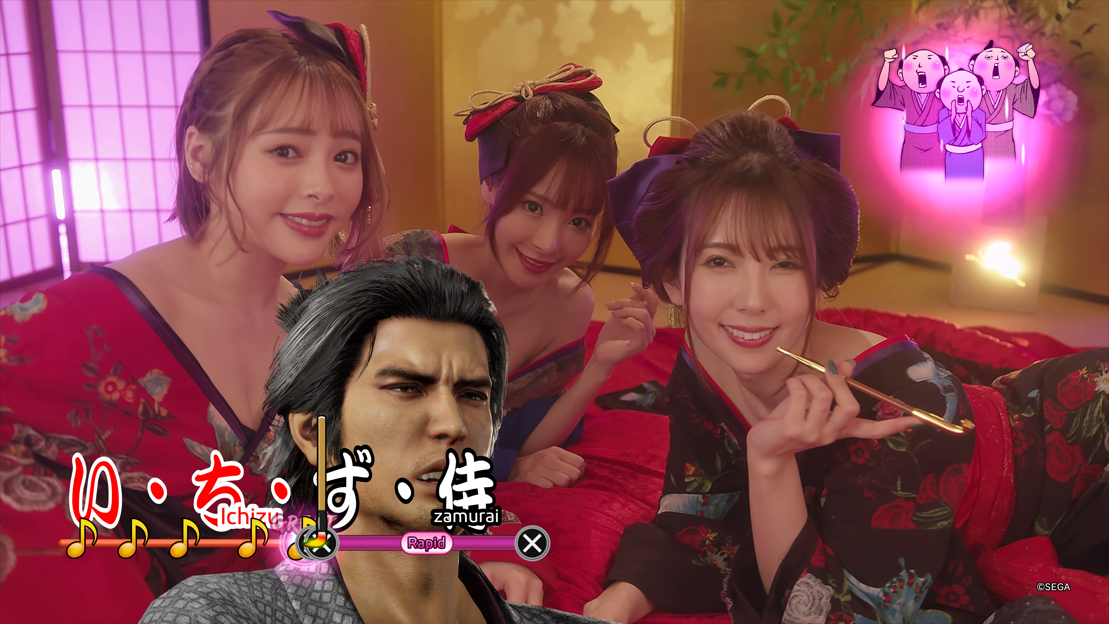 Just like Dragon Ishin commented - Ryoma looks confused in front of a group of real women in a weird minigame