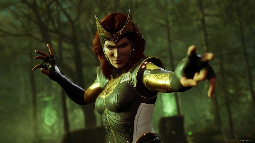Immagine di Marvel's Midnight Suns ci mostra le incredibili abilità di Scarlet Witch in un video gameplay