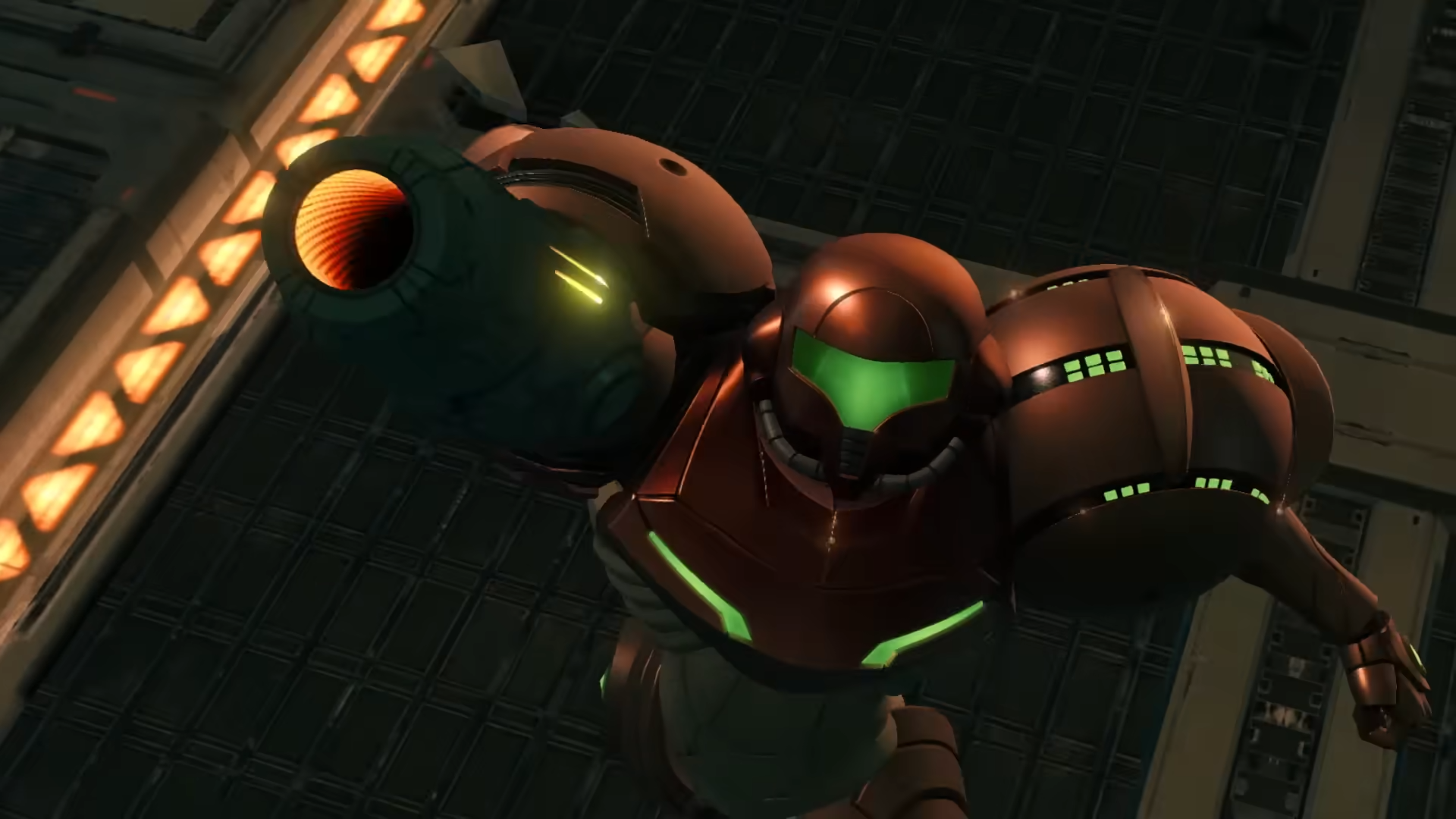 Samus close up in Metroid Prime Remastered