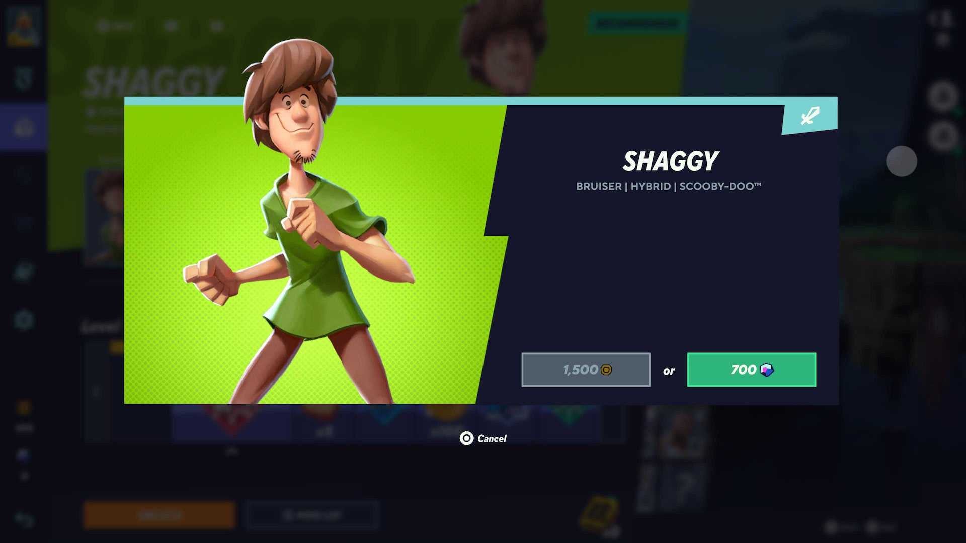 Shaggy's unlock screen in MultiVersus