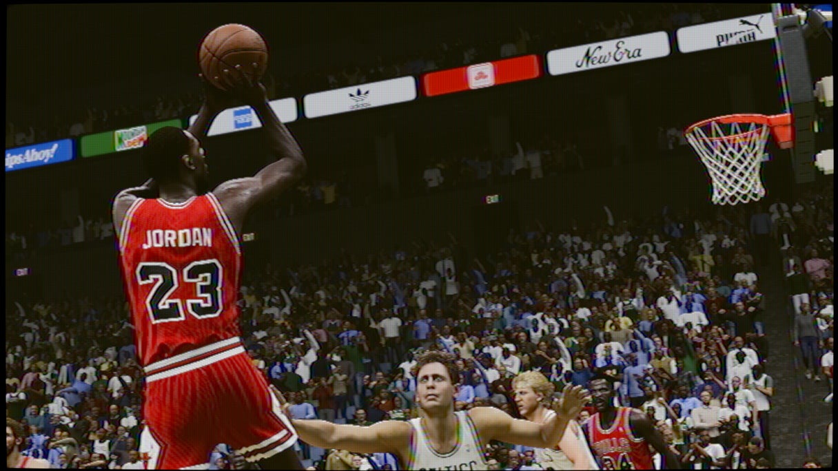 Michael Jordan lines up an iconic shot