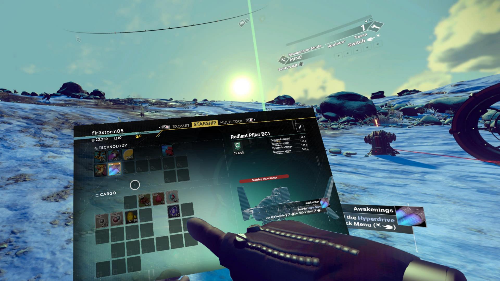 Das Interface in No Man's Sky mit PlayStation VR2.