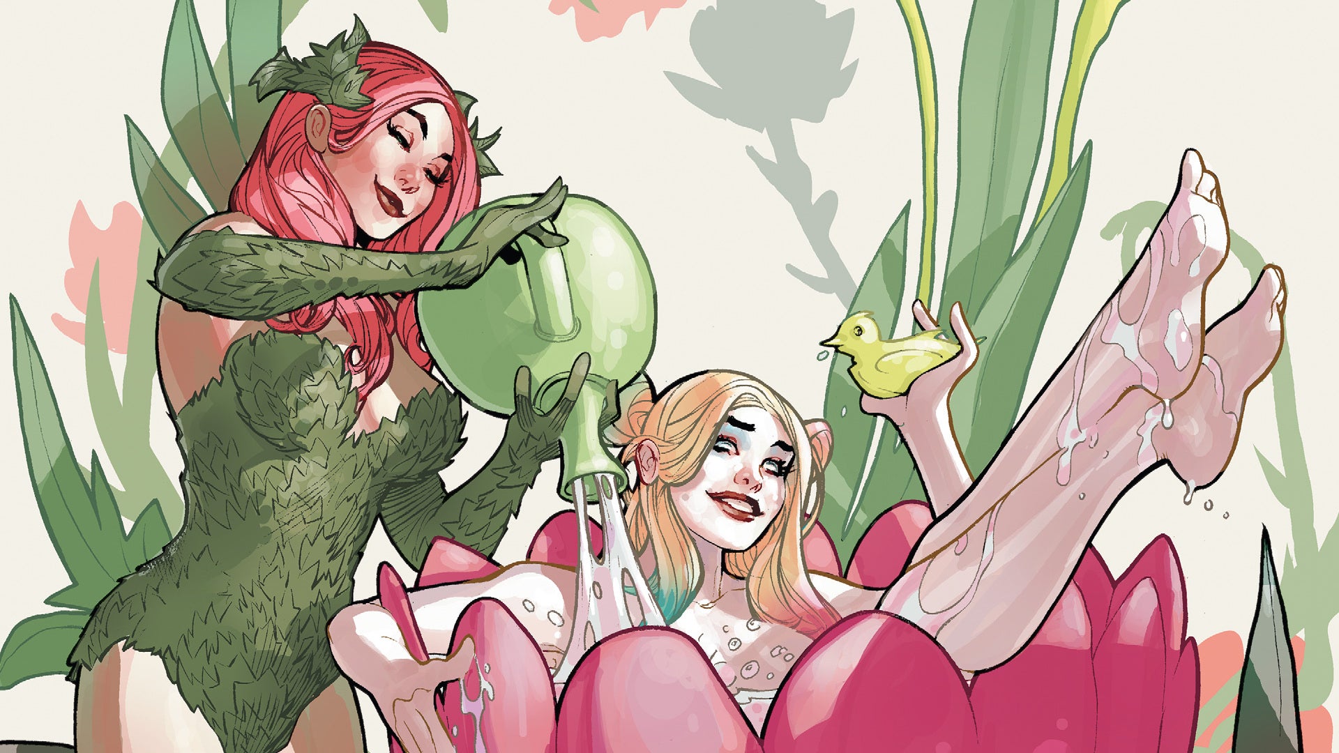 Poison Ivy bathes Harley Quinn