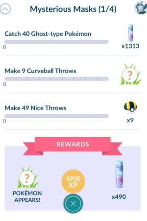Pok mon Go Mysterious Masks quest tasks and rewards - 94