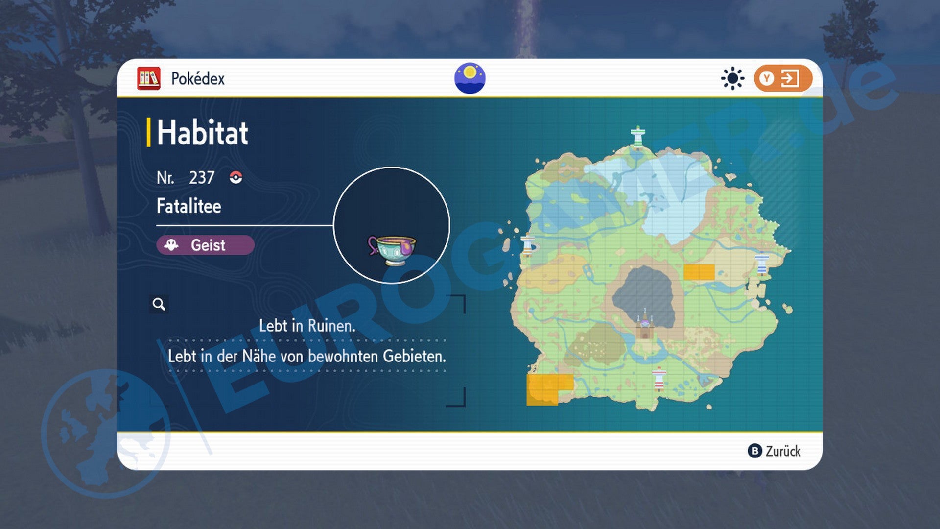 Die Habitate von Fatalitee in Pokémon Karmesin und Purpur.