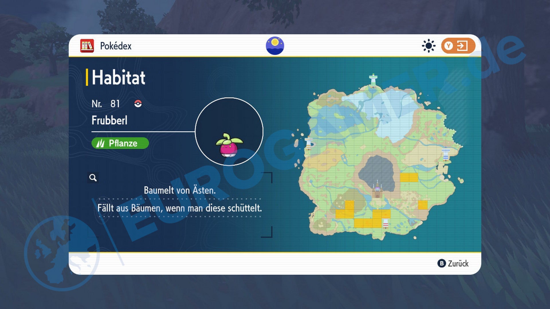 Die Habitate von Frubberl in Pokémon Karmesin und Purpur.