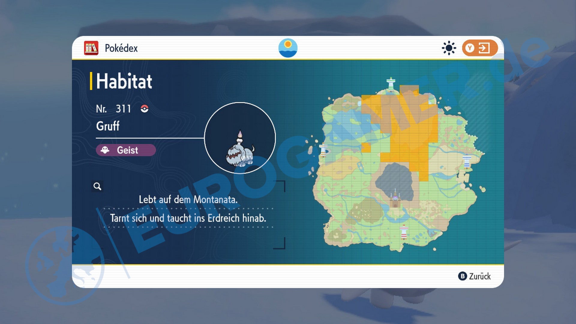 Die Habitate von Gruff in Pokémon Karmesin und Purpur.