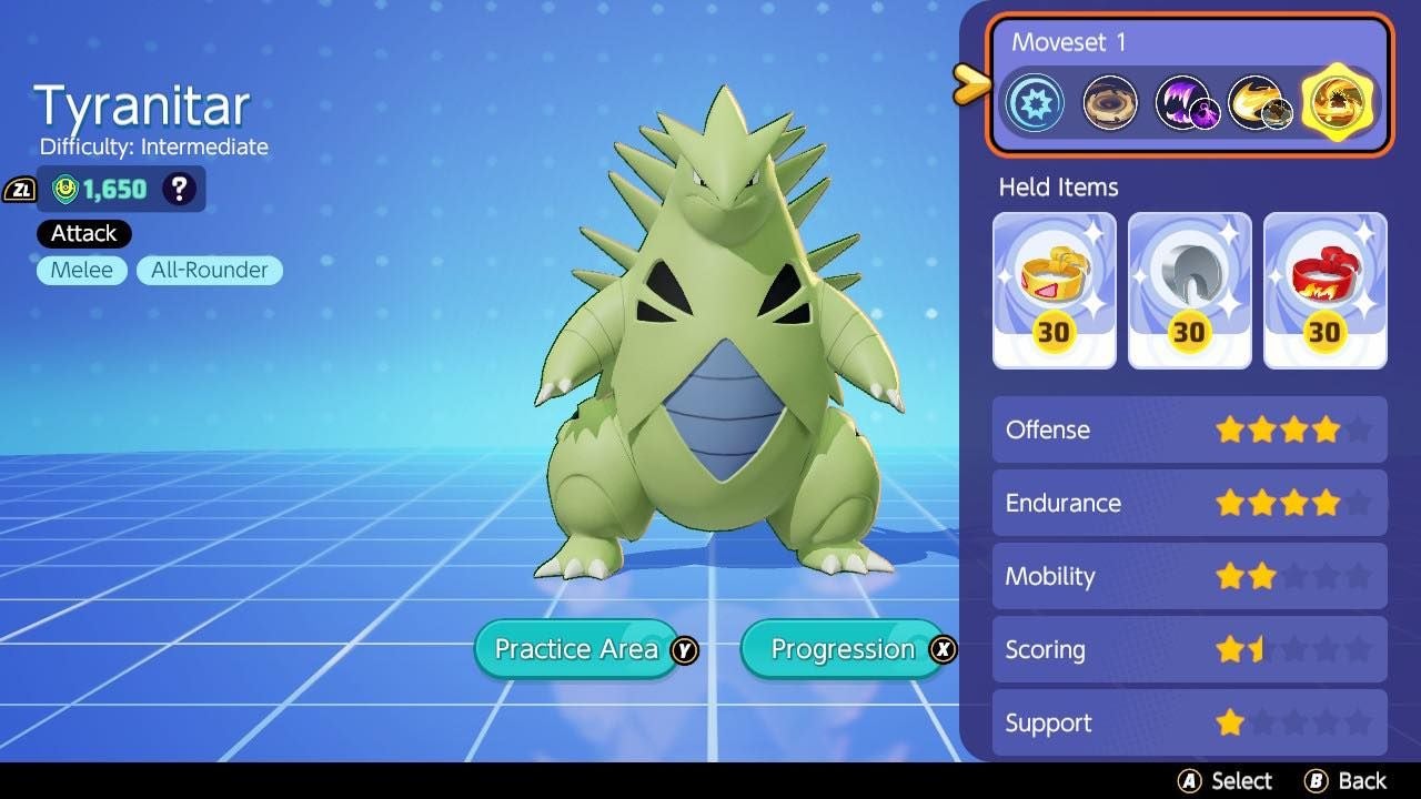 Pok mon Unite Tyranitar build  best items and moveset - 56