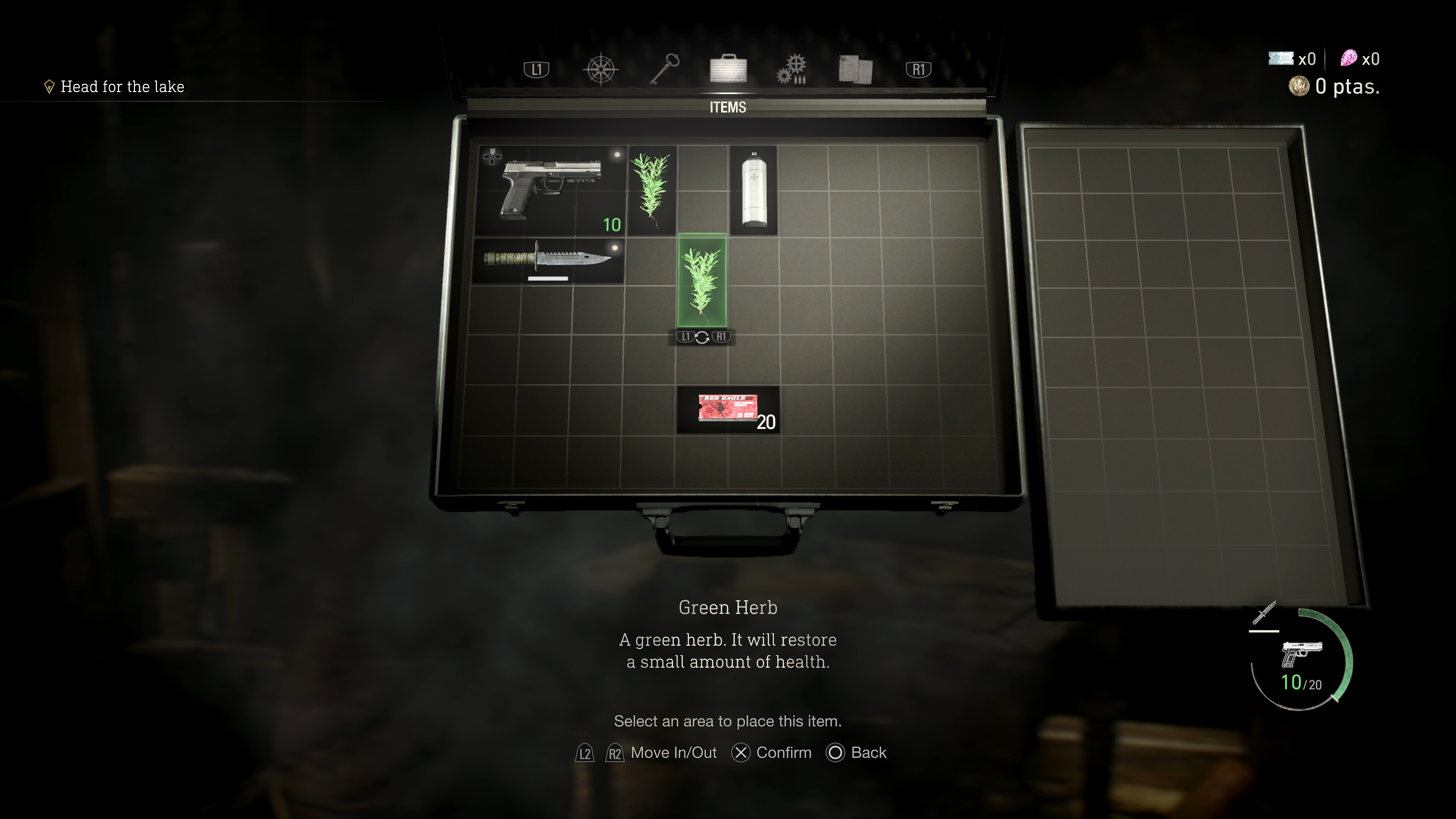 Ulasan remake Resident Evil 4 - layar atase menampilkan item pada kotak