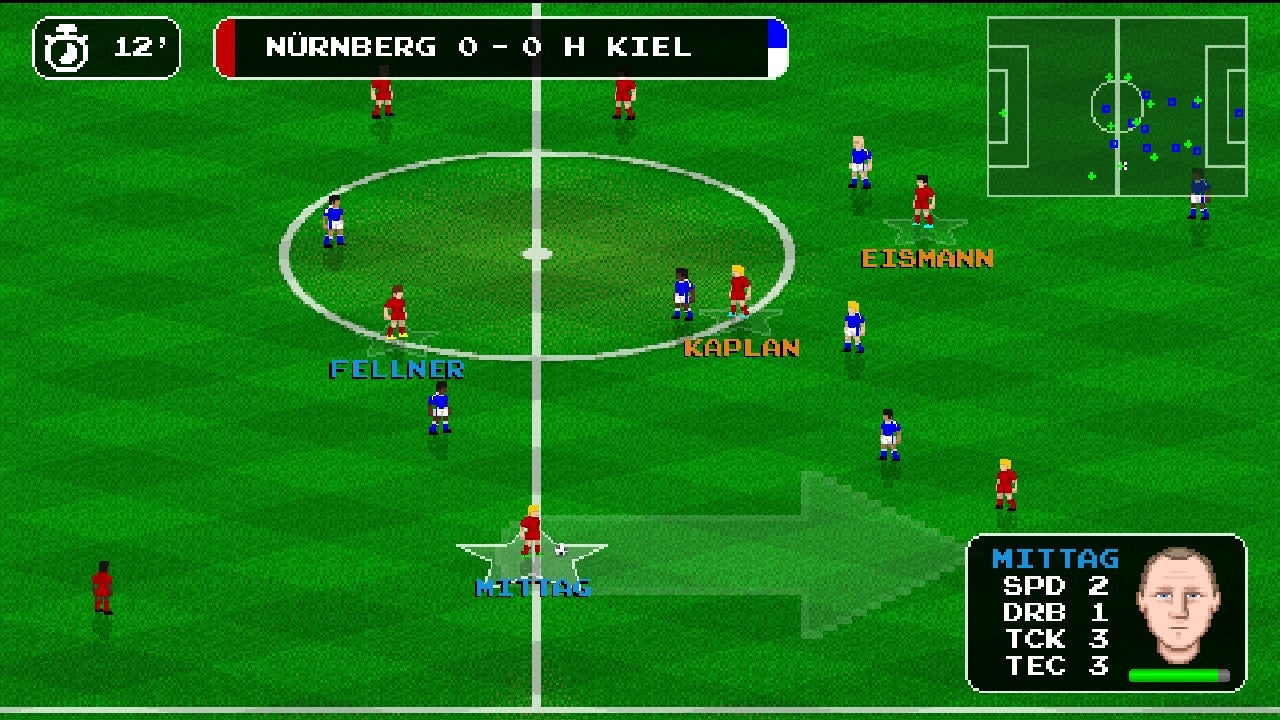 Ihr spielt in Retro Goal nur die Angriffe.