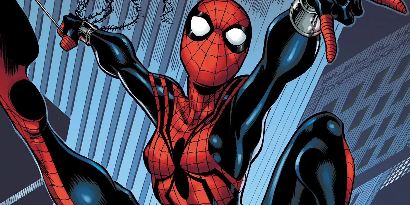 Mayday Parker in her Spider-Girl costume swinging