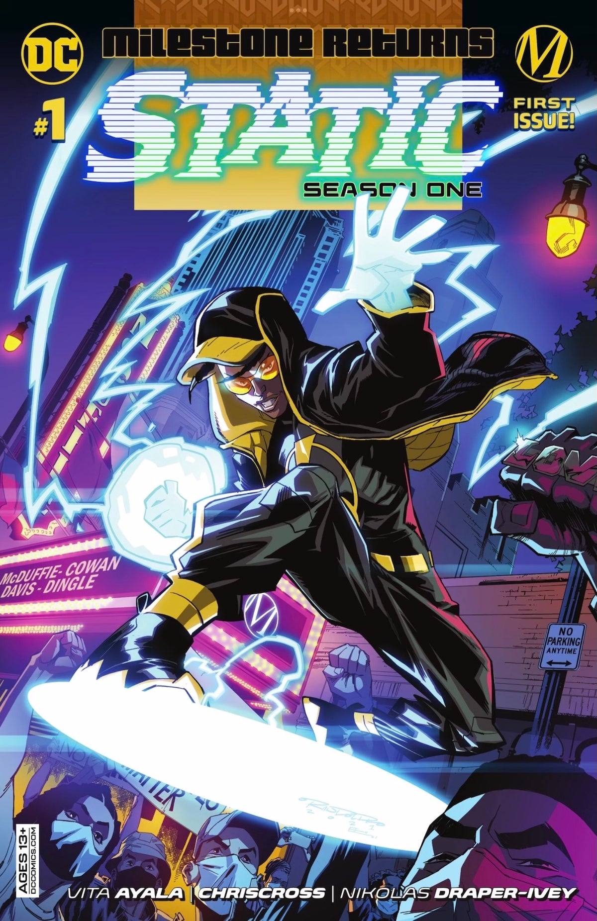 Cover of Static Season 1, showing Static and his lightning powers