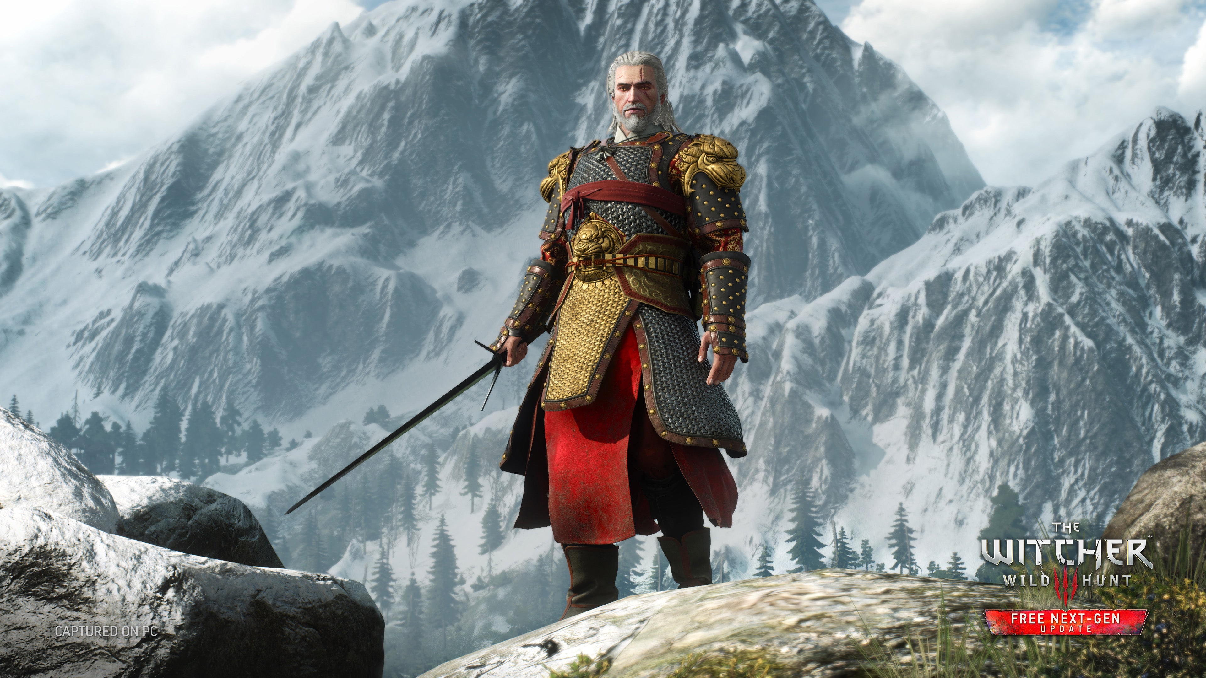 Penyihir pahlawan Geralt mengenakan baju zirah Cina berornamen, dan terlihat, harus saya katakan, memang sangat tampan.