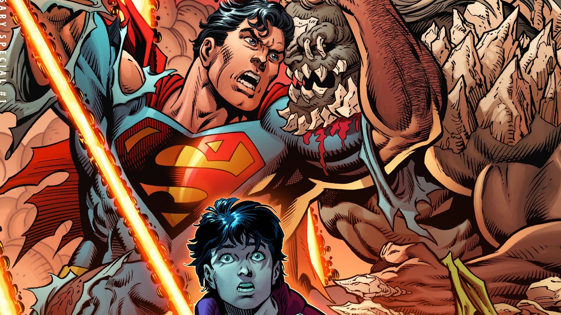 Cropped art featuring Superman fighting