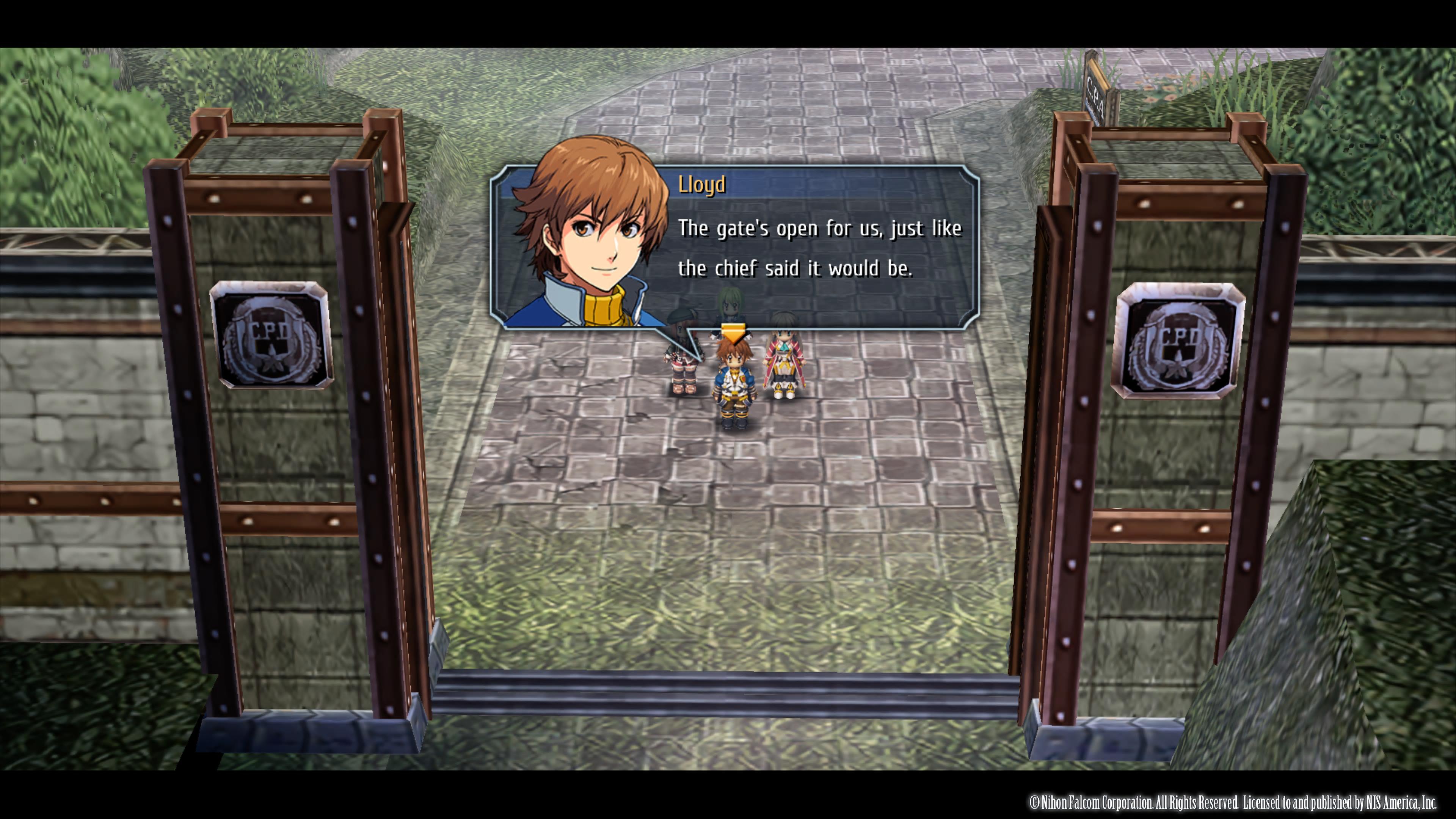 Trails to Azure review - the part approaches a gate in a large wall