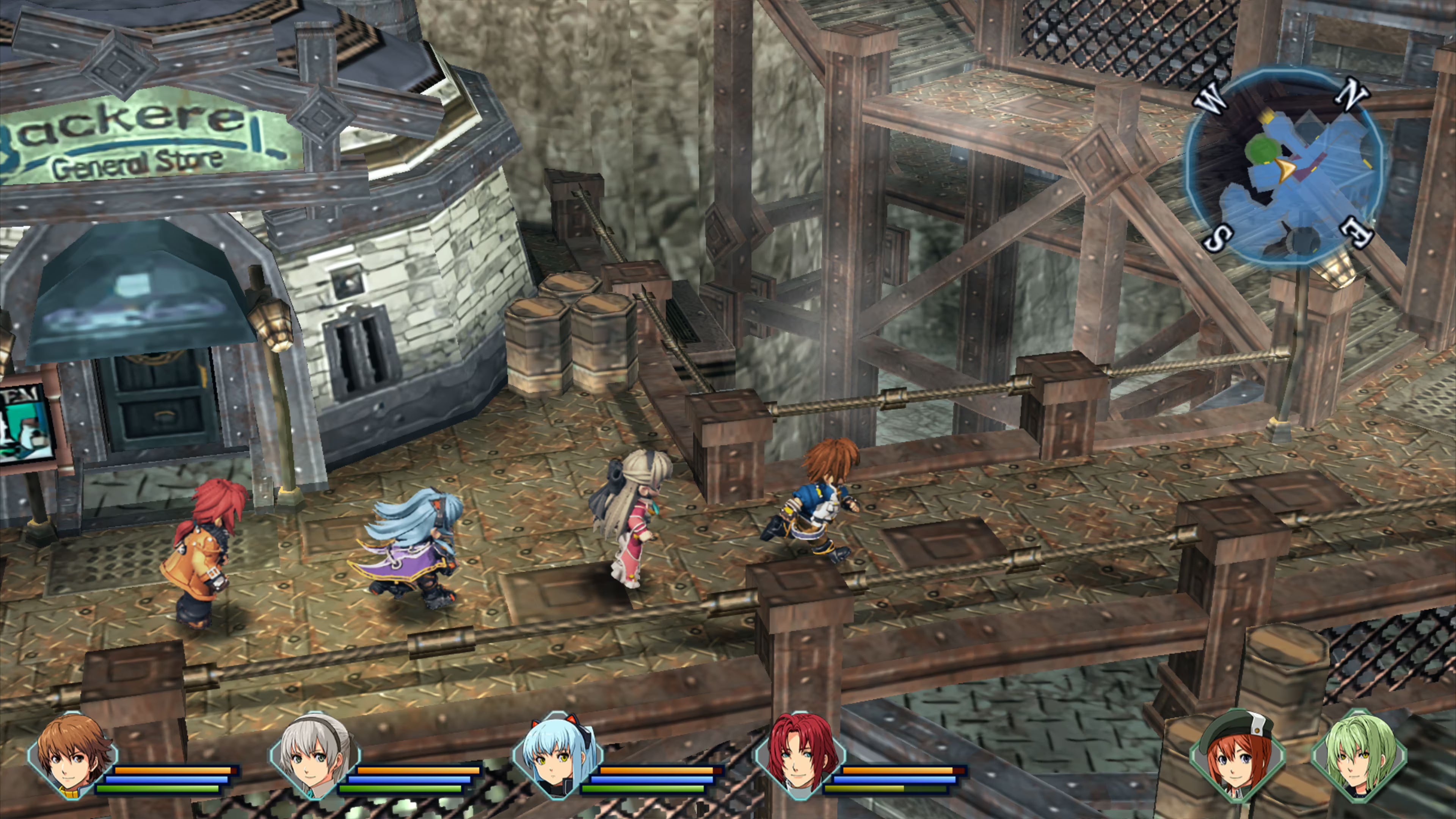 Trails to Azure review - the party makes its way across a wooden bridge in the overworld