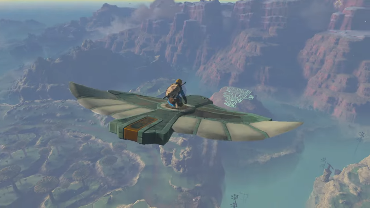 Link on a glider in Tears of the Kingdom