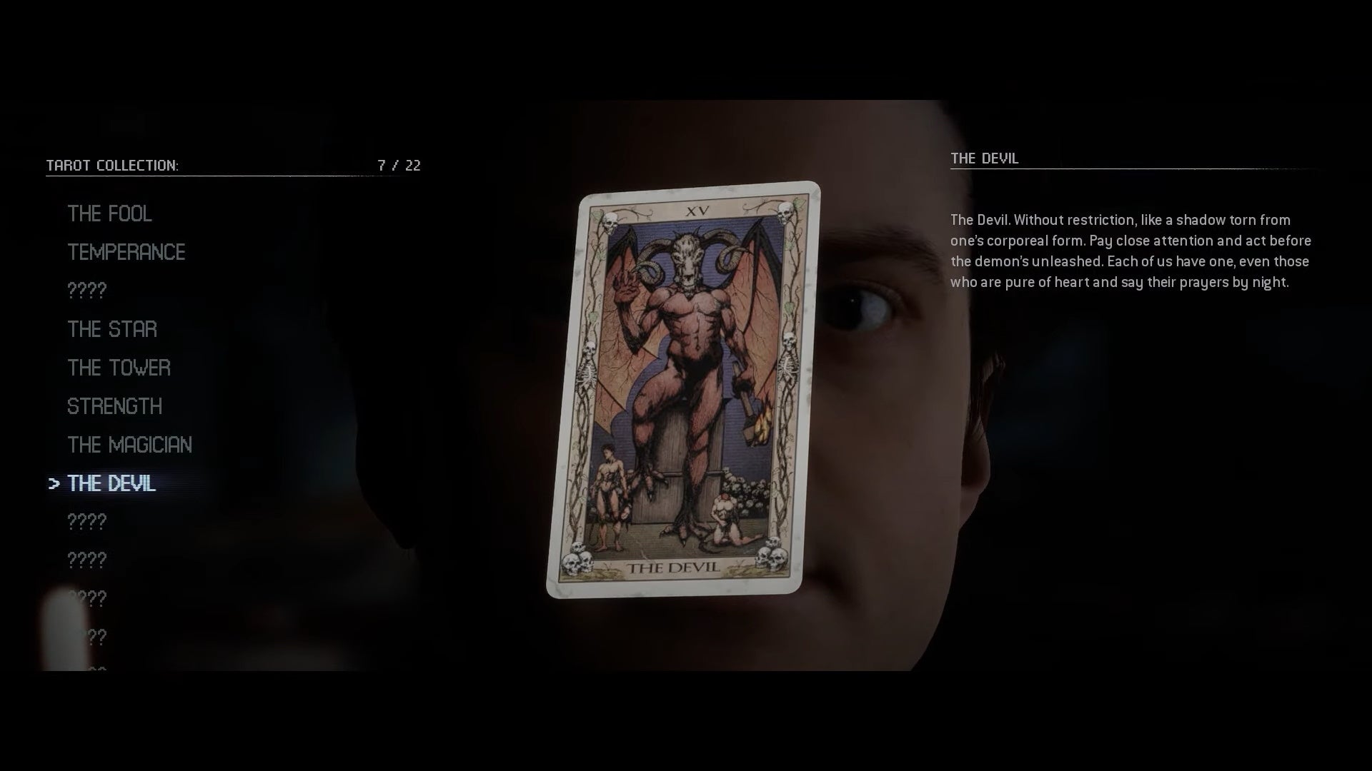 The Devil Tarot Card from Chapter 5 of The Quarry, symbolizing temptation and conflict.