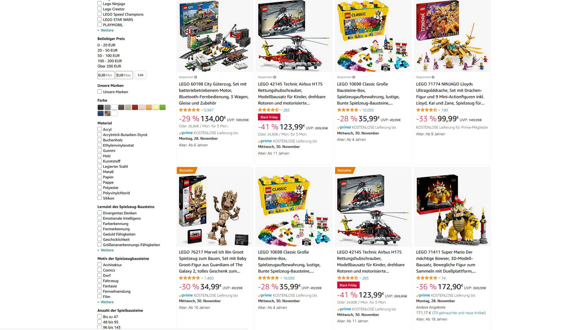 Black Friday: Viele tolle Lego-Angebote mit saftigen Rabatten bei Amazon.de.