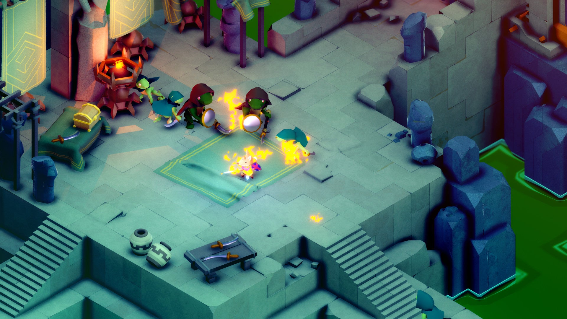 Screenshot from Tunic of fox being attacked by enemies