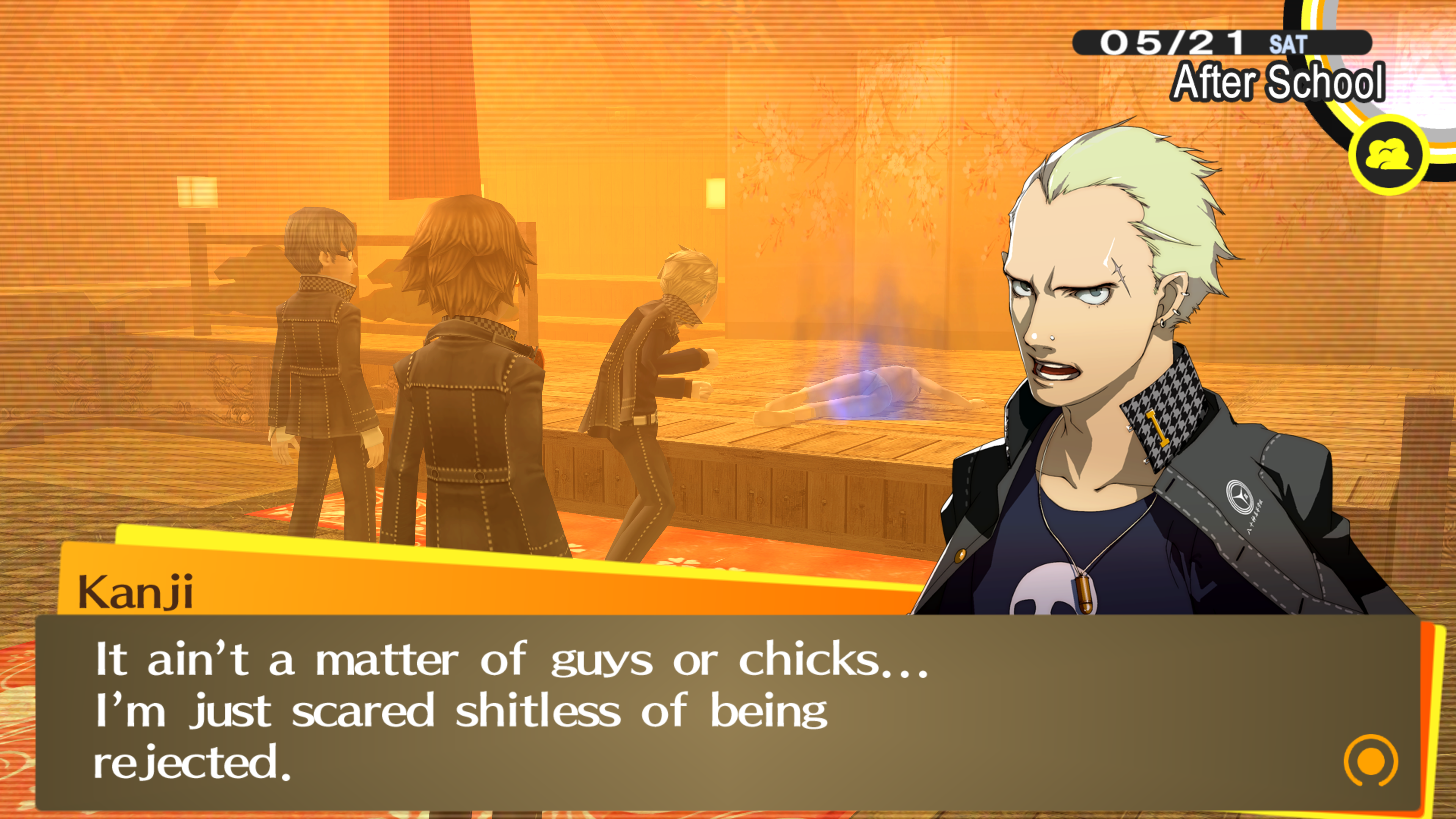 Persona 4 Golden Kanji scared of rejection dialogue
