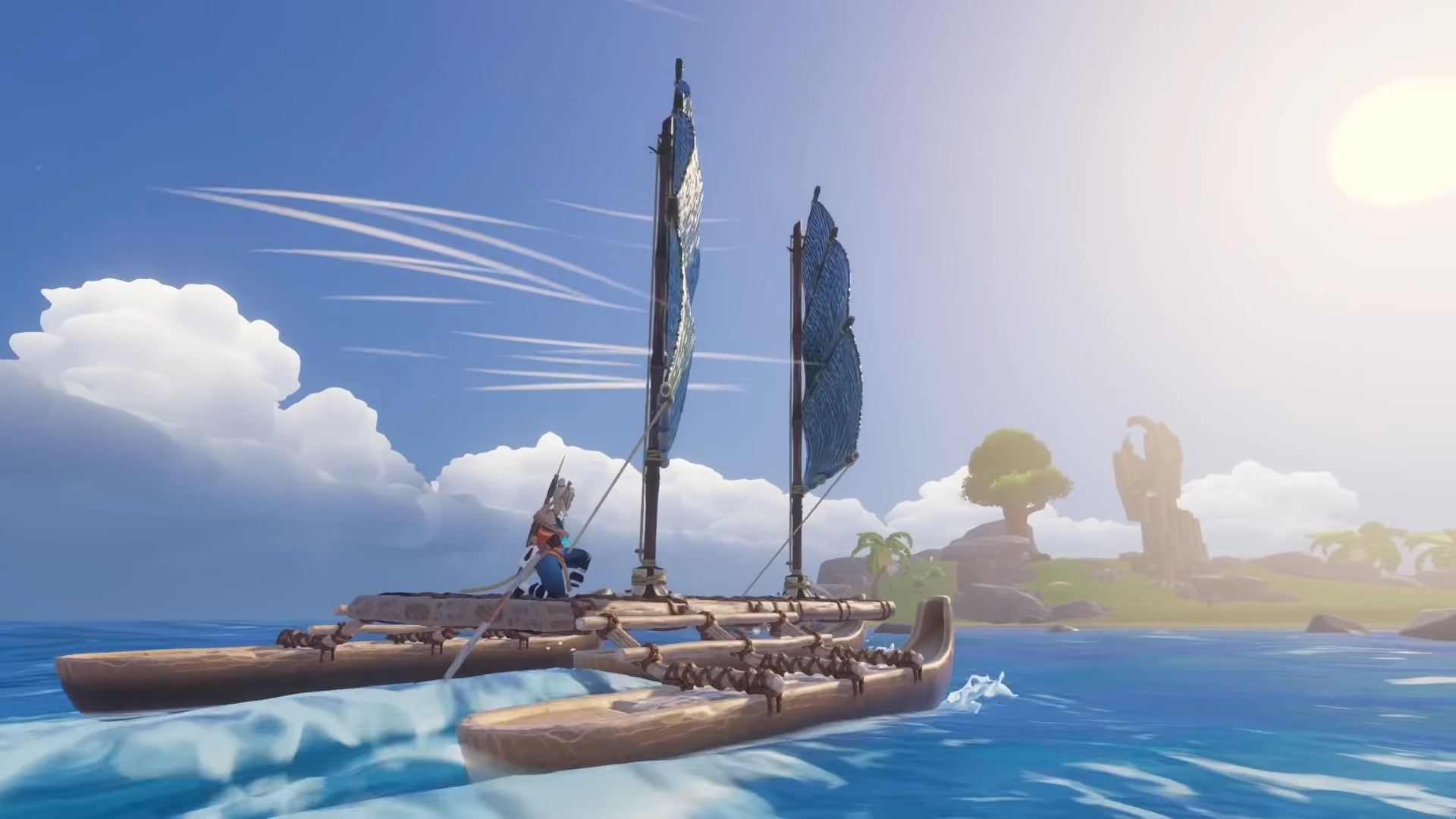 Screenshot from Windbound featuring woman on a raft