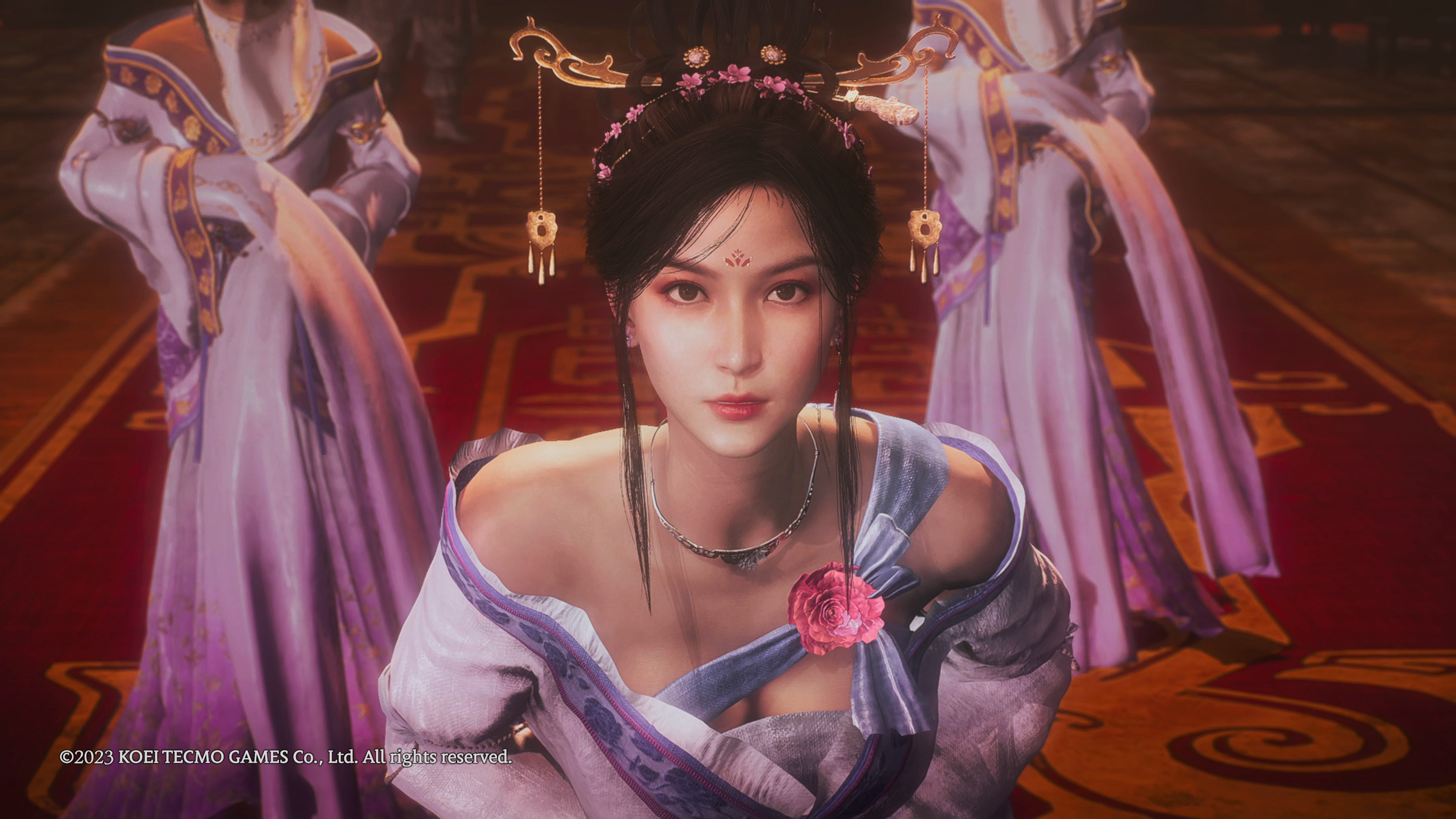 Wo Long Fallen Dynasty - a princess-like character in pink bowing towards the camera