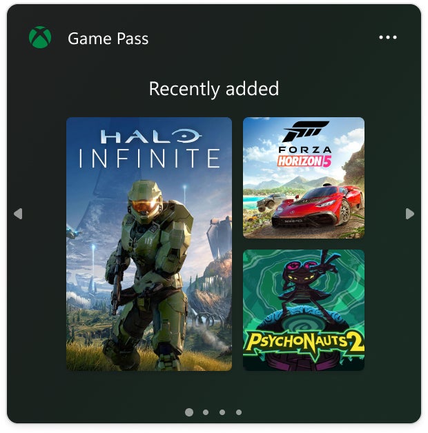 Screenshot of PC Game Pass widget showing game tiles.