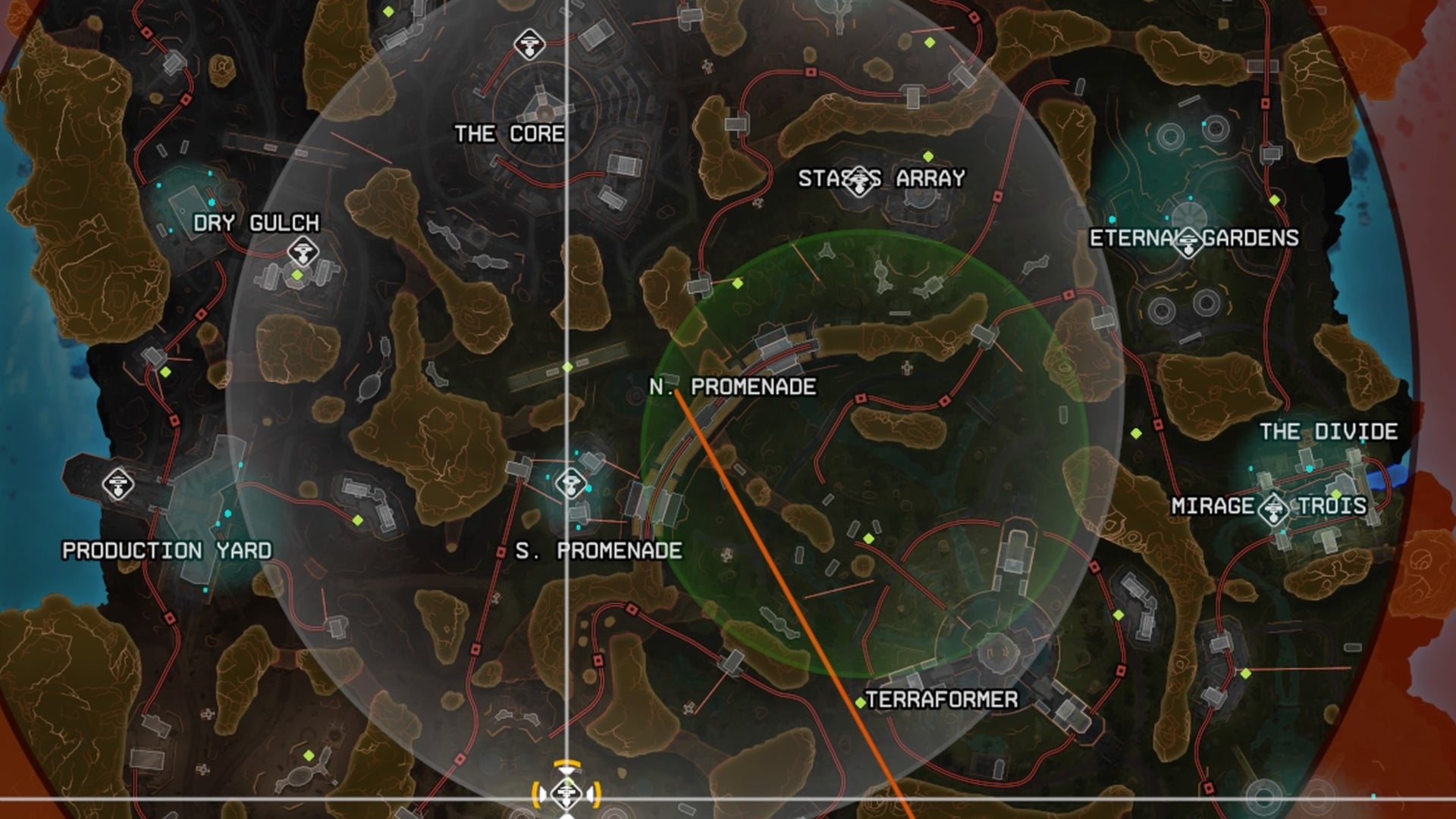 Apex Legends, the Broken Moon map shows the inner circle highlighted for the ring's next location.