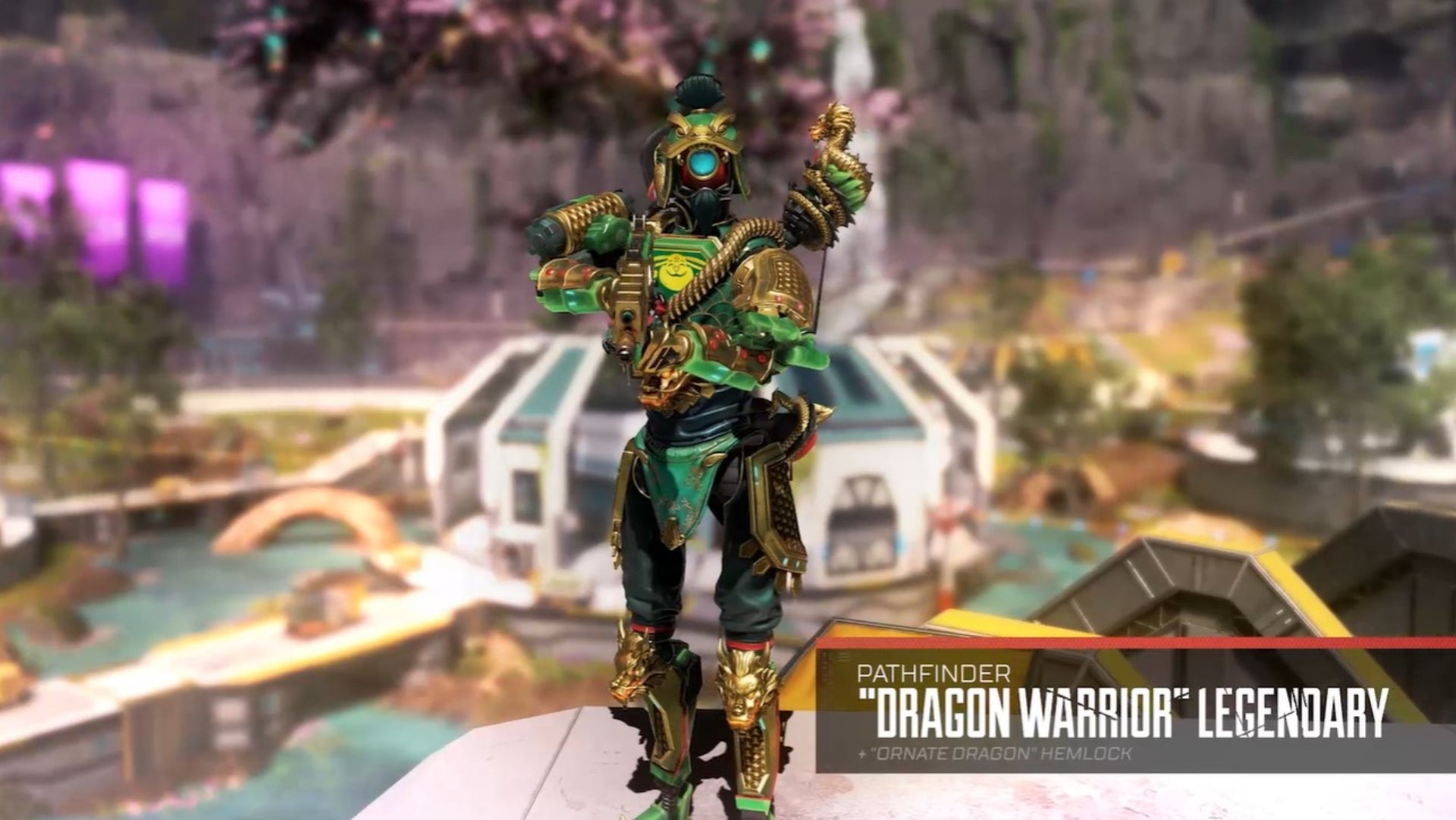 Apex Legends, official Repspawn image of Pathfinder in their Dragon Warrior skin