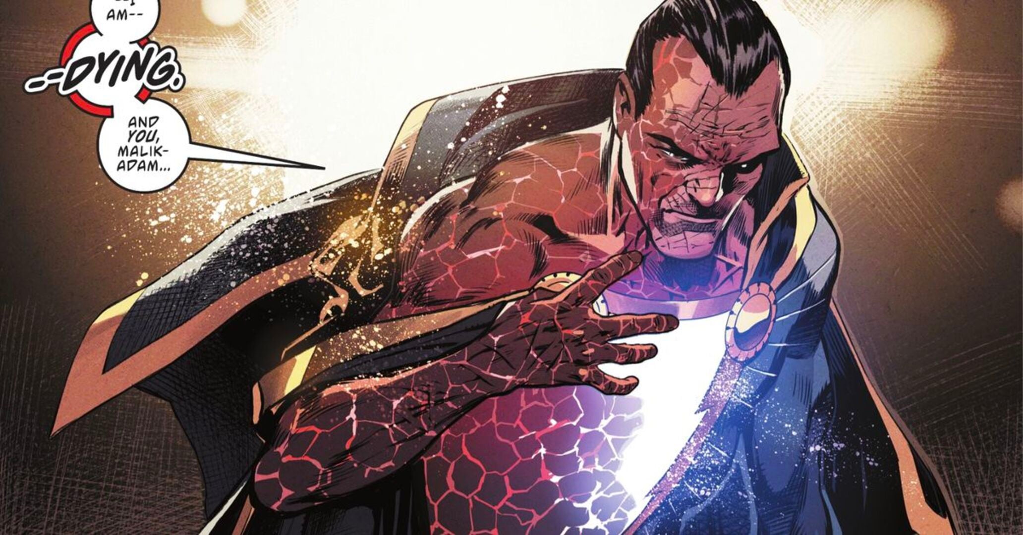 Cropped image of interior Black Adam page as he announces that he's dying