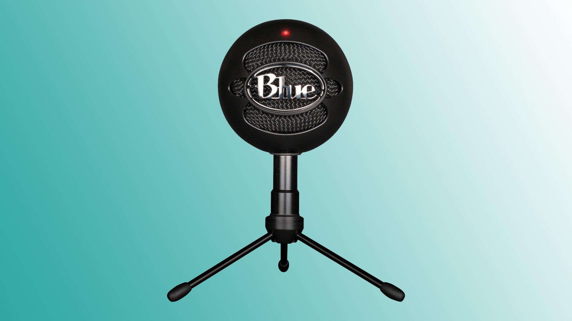 Image of an Blue Snowball iCE microphone on a blue to white gradient background.