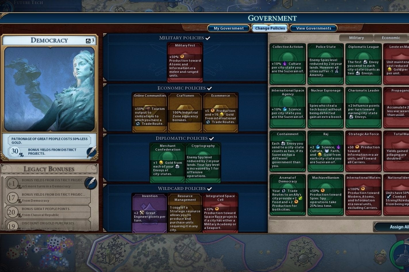 Image for Civilization 6 Governments and Policies list - every Policy requirement, Government bonus, and more
