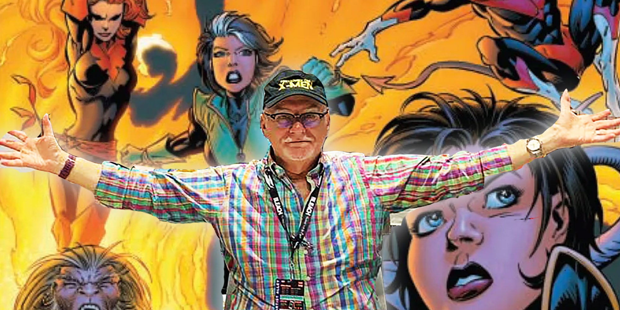 Chris Claremont photo over X-Men Forever illustration by Tom Grummett