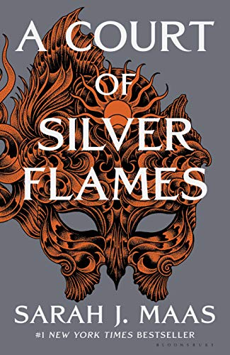 A cover featuring an orange and black mask that reads A Court of Silver Flames