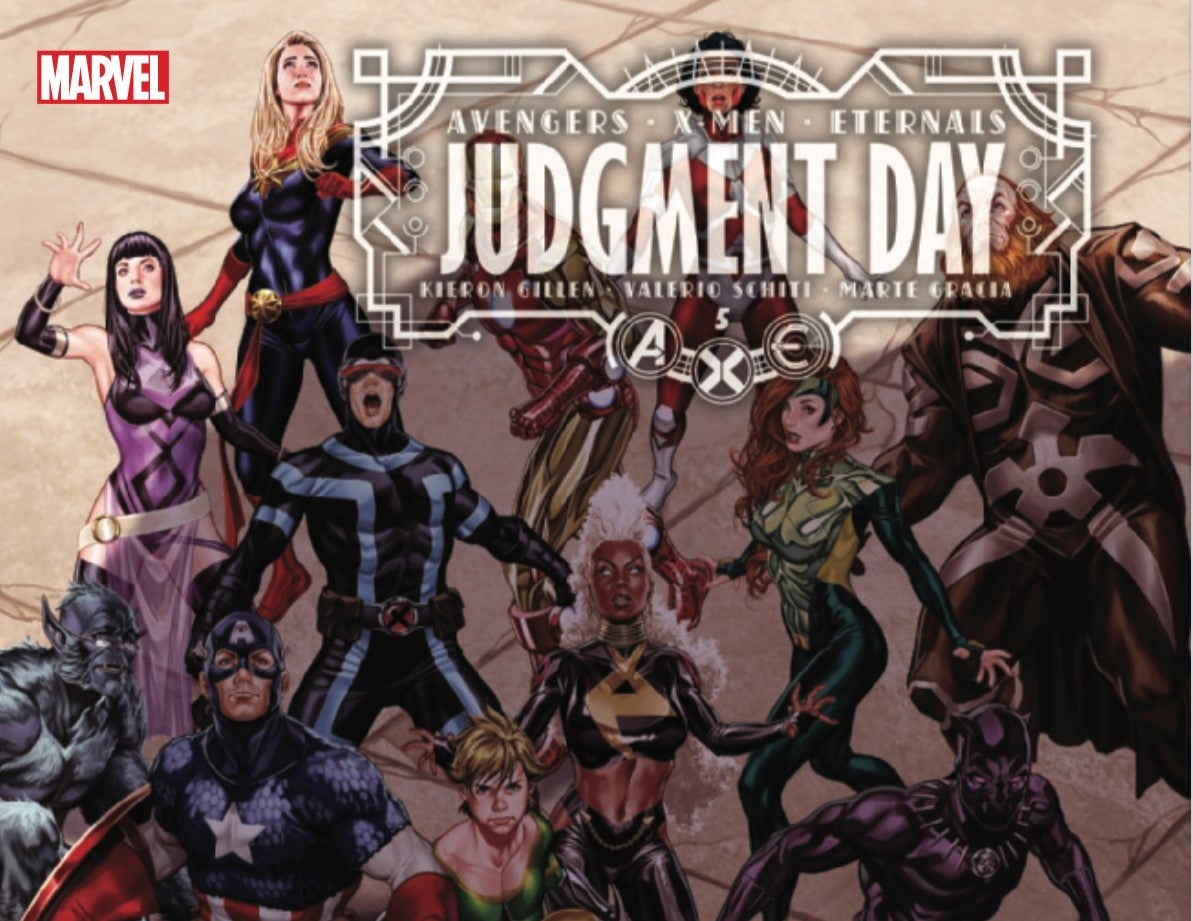 Cropped cover of Judgment Day featuring characters looking up into a shadow