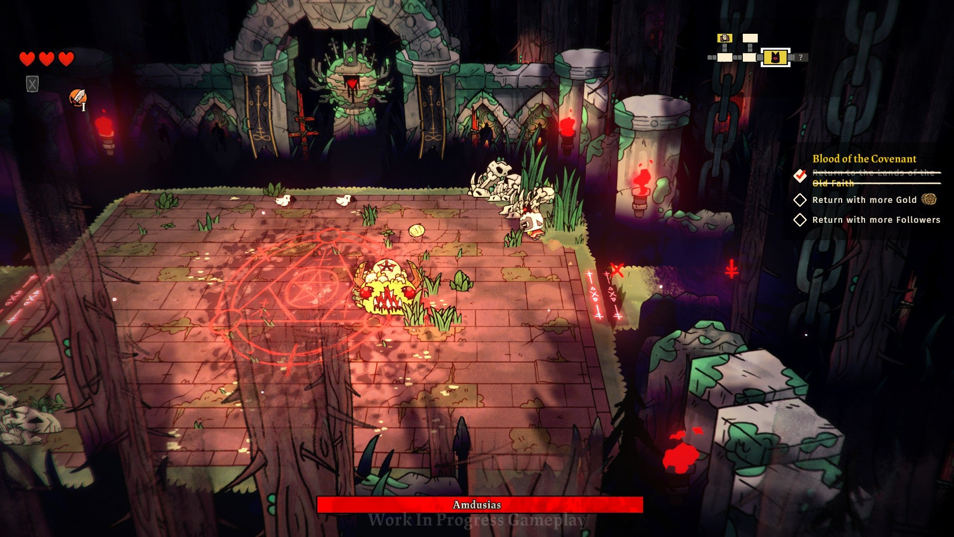 A cute lamb runs through a Zelda-like arena, battling a slug-like boss.