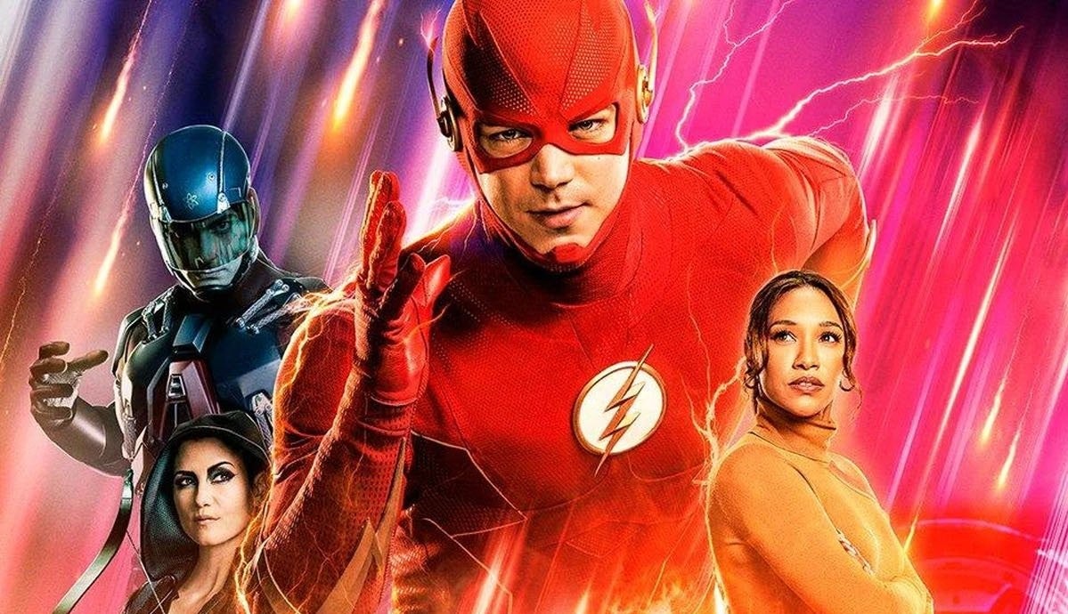 Poster for Flash Armageddon, featuring the Flash, the Atom, and Iris West