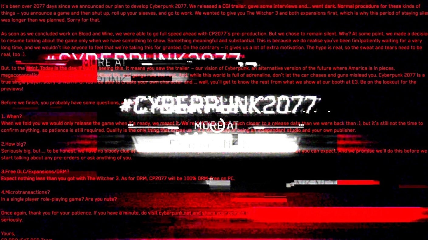 Obrazki dla Cyberpunk 2077 z ukrytą wiadomością w trailerze z E3