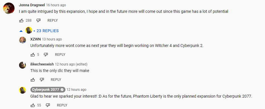 Comments regarding Phantom Liberty Cyberpunk 2077 expansion