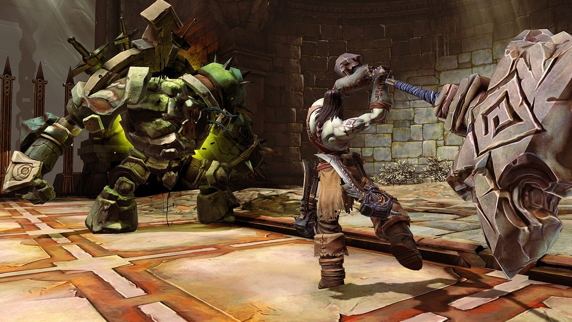 In Darksiders 2, Death swings a hammer at an opponent