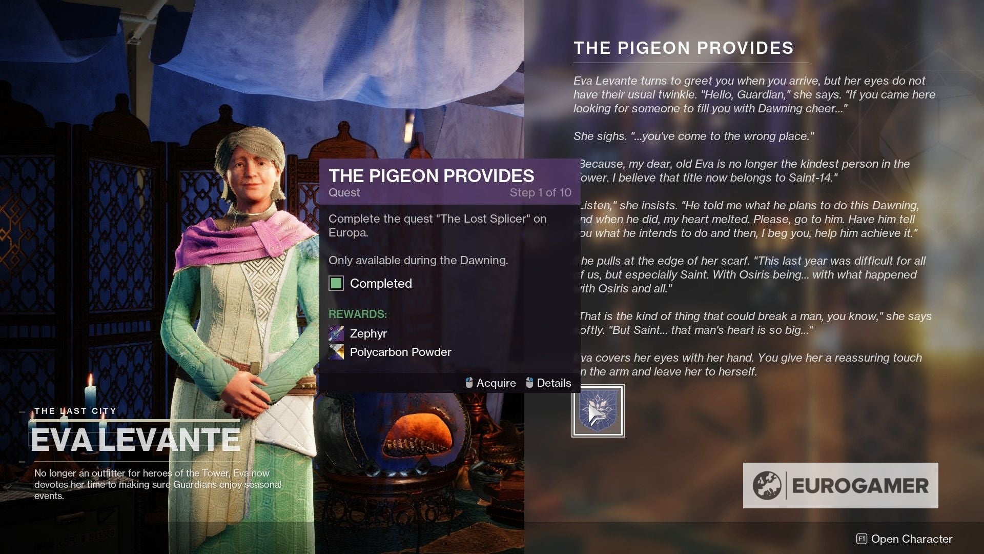 Destiny 2 The Pigeon Provides quest  How to start The Pigeon Provides and unlock Zephyr in Destiny 2 - 76