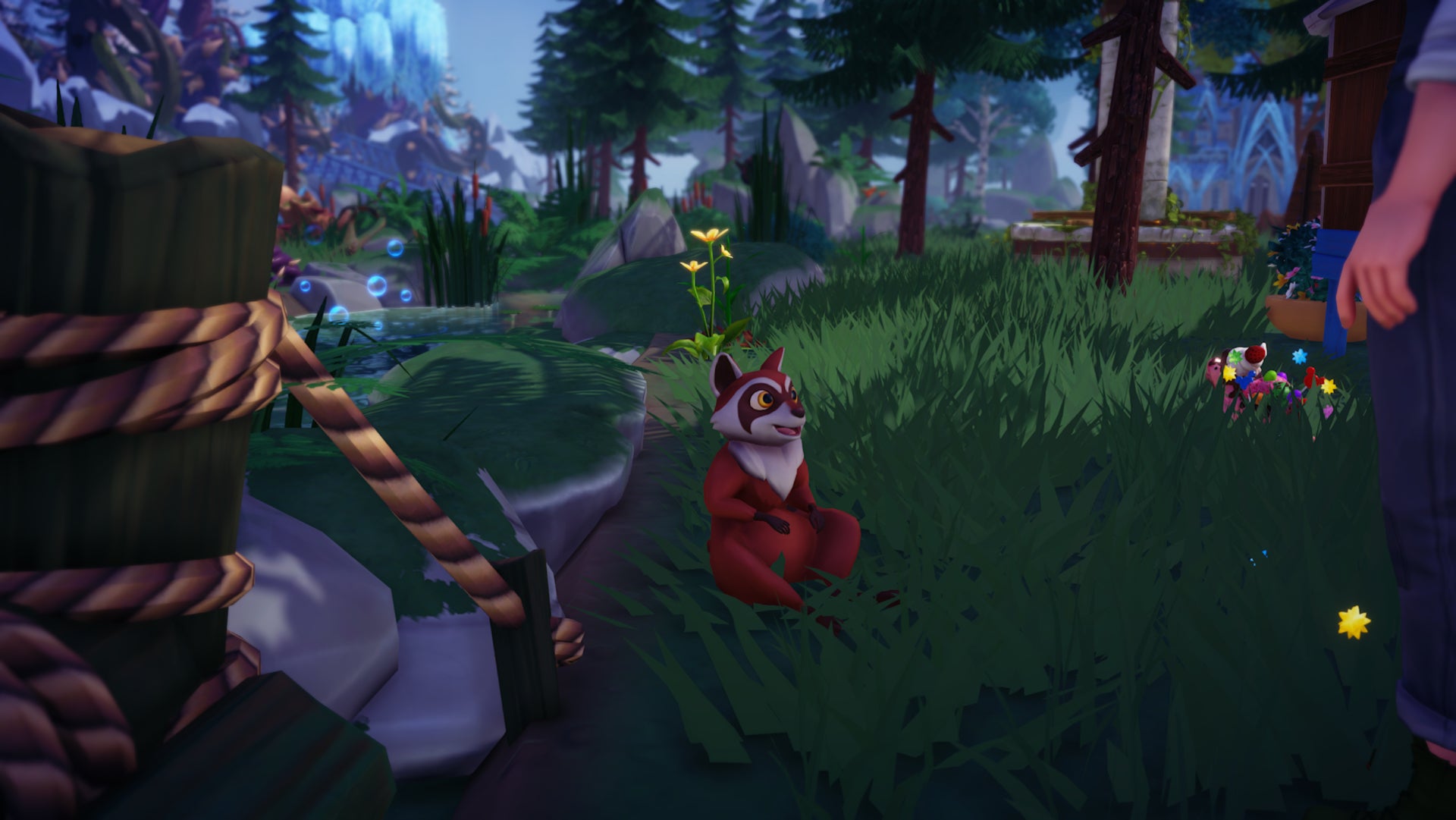 Disney Dreamlight Valley, Red Raccoon sits in the Forest of Valor
