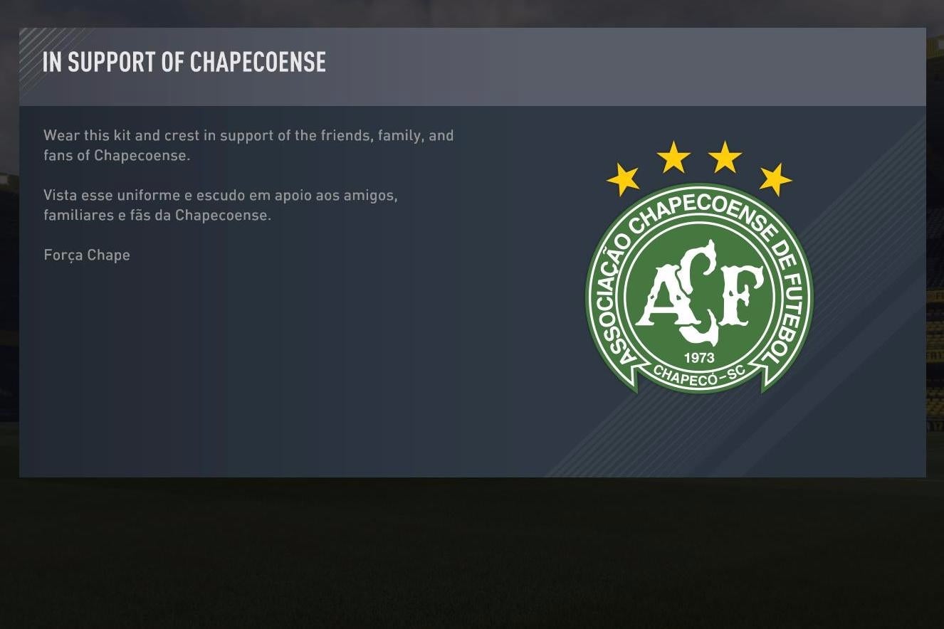 Image for EA gives FIFA 17 players free Chapecoense kit and crest following plane crash tragedy