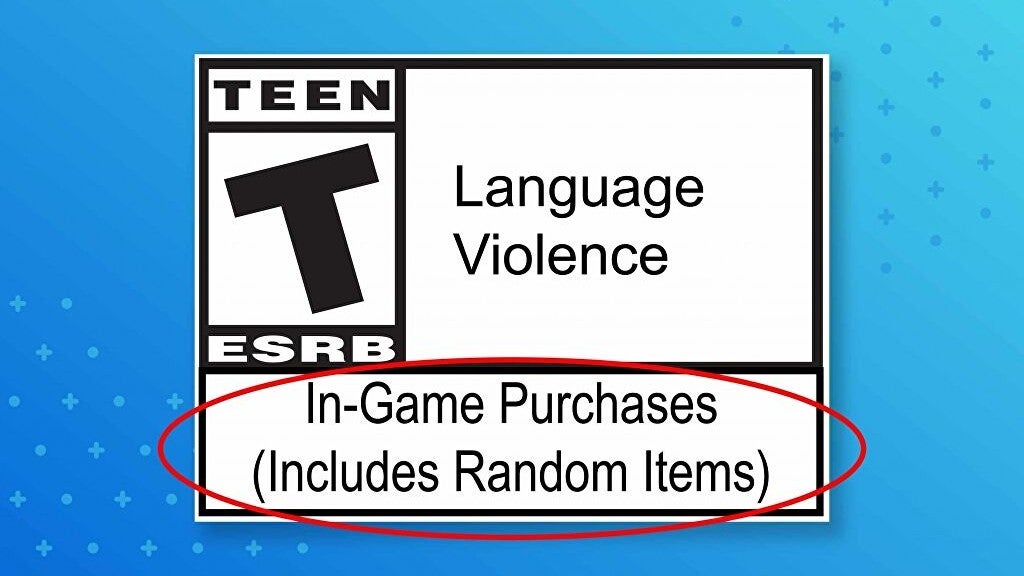 ESRB rating box with additional label "In-Game Purchases (includes Random Items)
